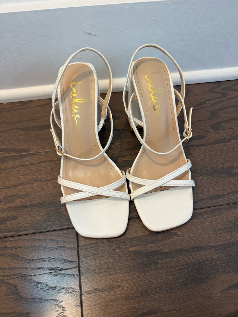 Lulu's White Cross-Strap Square-Toe Slingback Heels